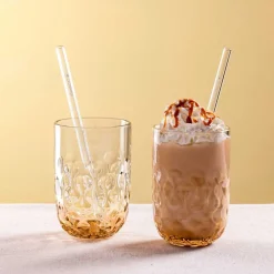 Caramel Macchiato Gläser GOCCE mit Glastrinkhalm 4-teilig