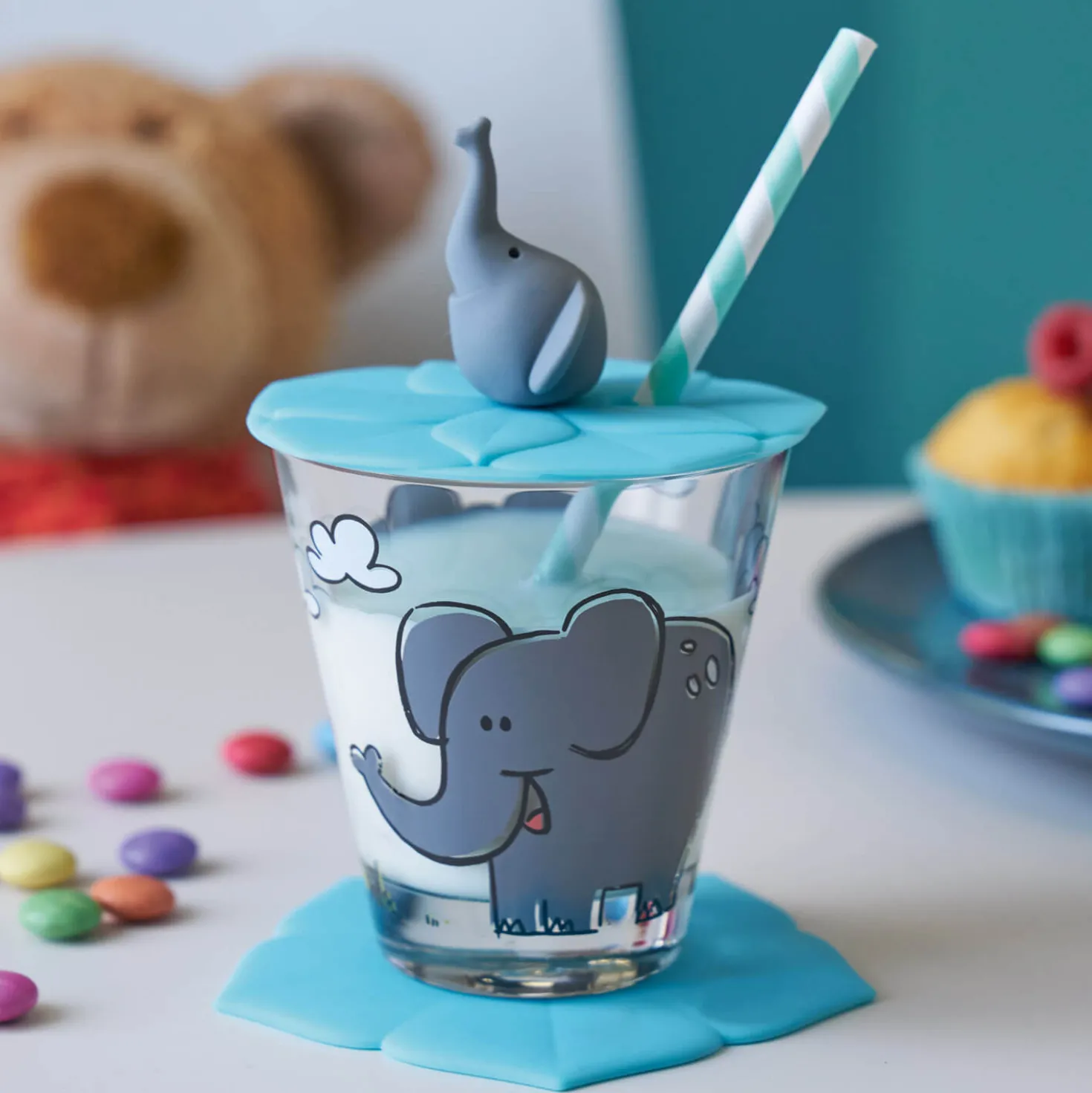 Deckel BAMBINI 9 cm türkis Elefant