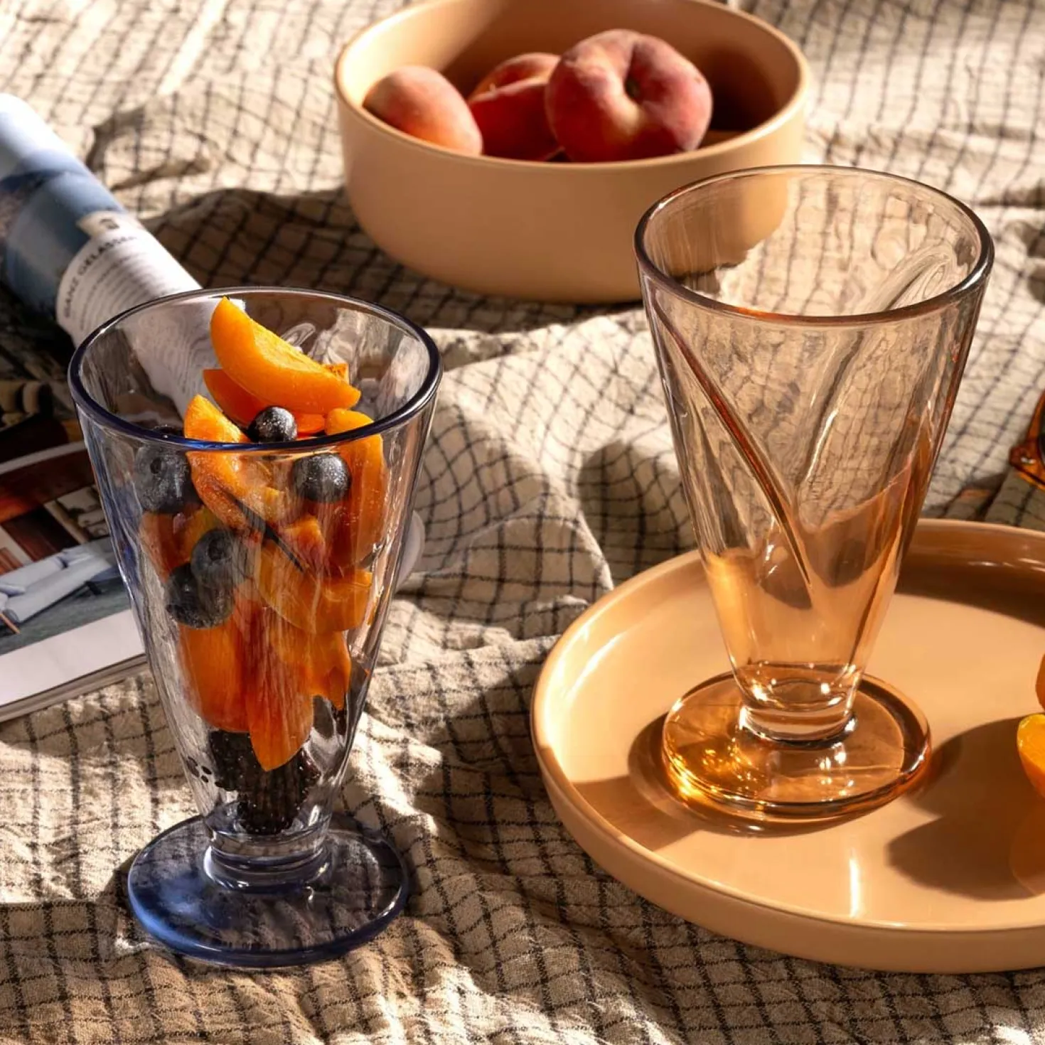 Eisbecher CONO 360 ml apricot / blau 4er-Set