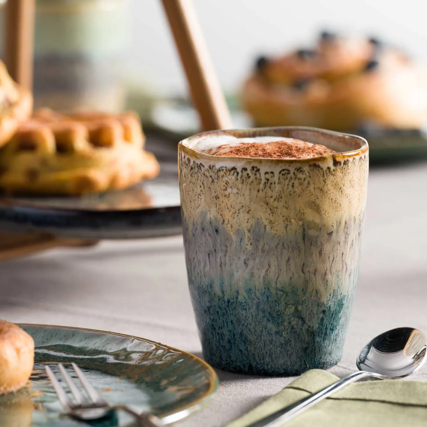 Keramikbecher MATERA 300ml beige/anthrazit/blau 4er-Set
