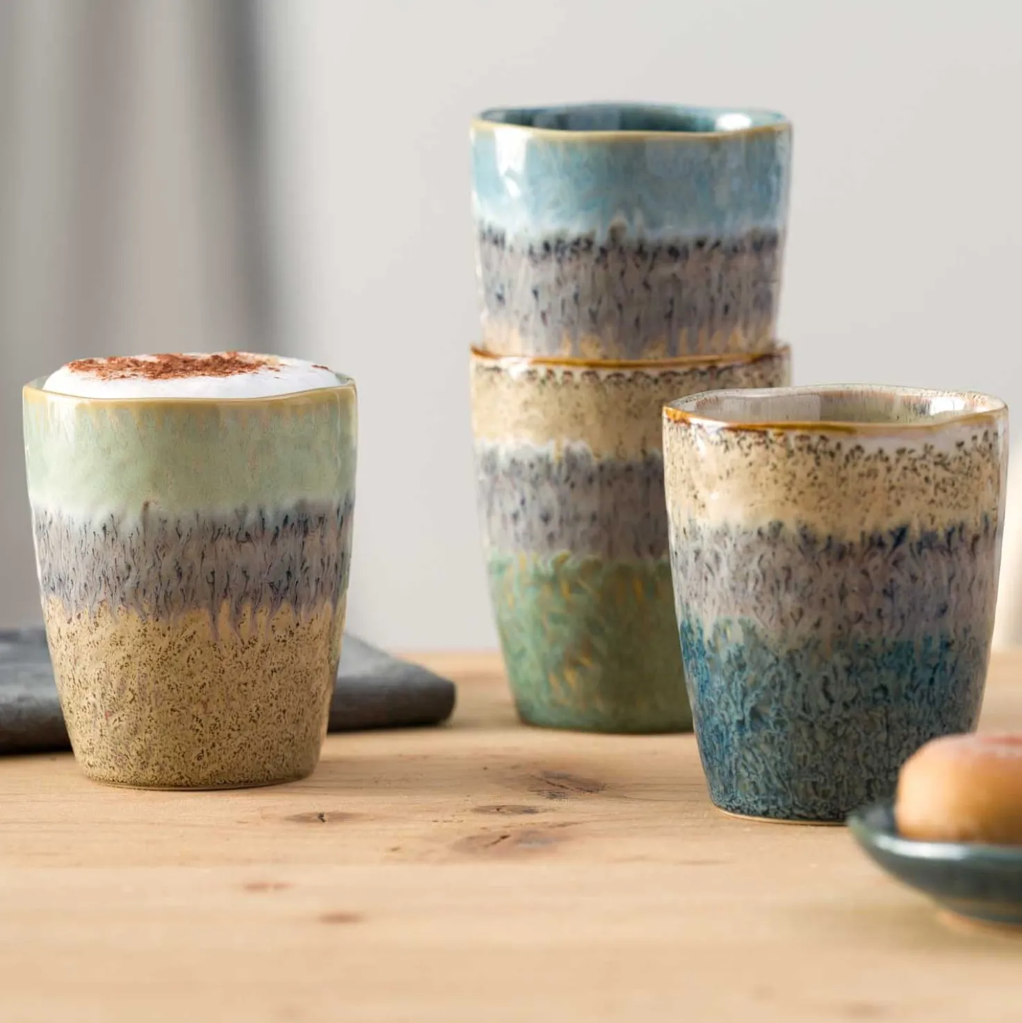 Keramikbecher MATERA 300ml beige/anthrazit/blau 4er-Set