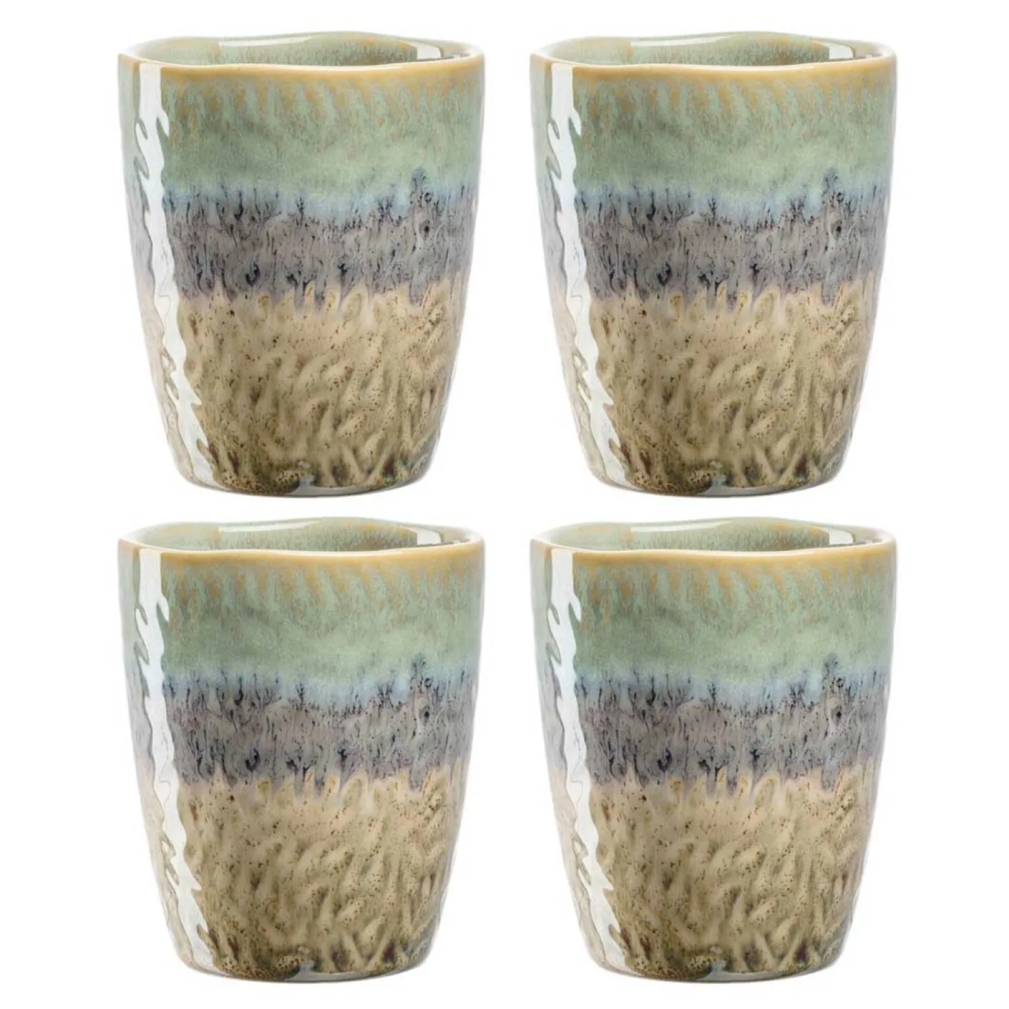 Keramikbecher MATERA 300 ml grün/anthrazit/beige 4er-Set