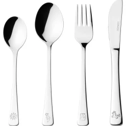 Kinderbesteck BAMBINI 4-teilig silber Panda, Einhorn, Flamingo