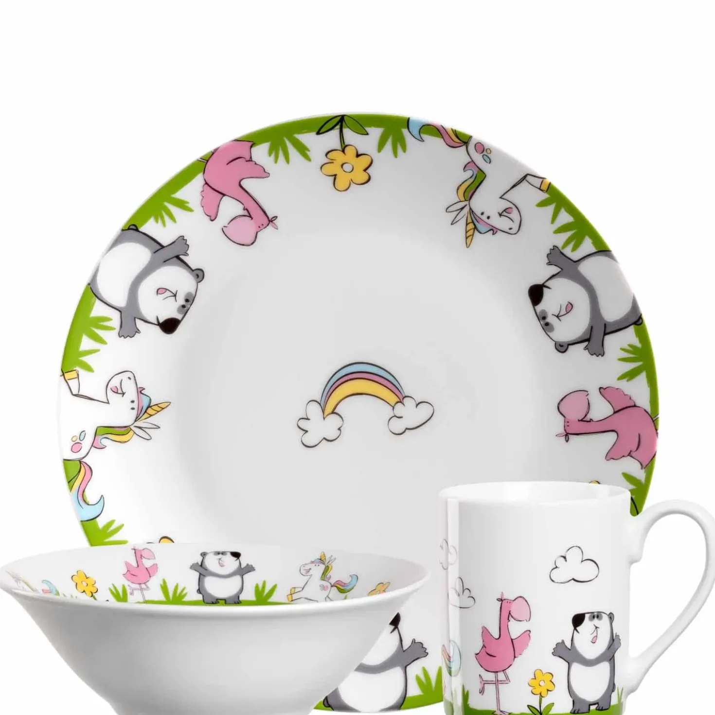 Kindergeschirr BAMBINI Einhorn/Panda/Flamingo 3-teilig