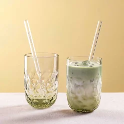 Matcha Latte Gläser GOCCE mit Glastrinkhalm 4-teilig