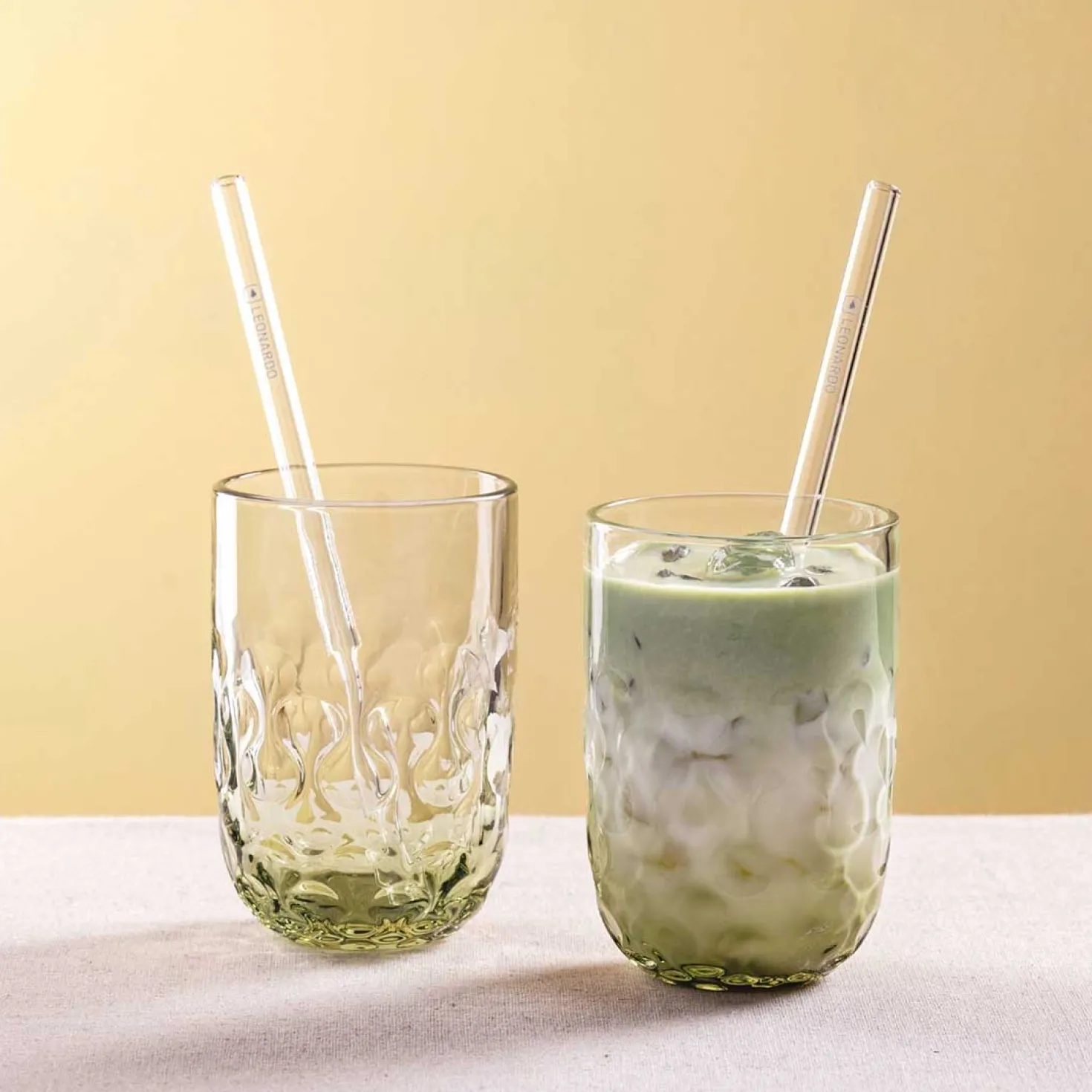 Matcha Latte Gläser GOCCE mit Glastrinkhalm 4-teilig